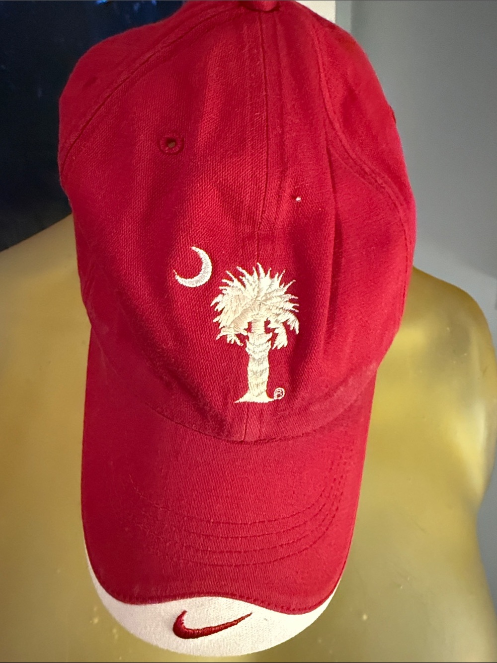Nike Red Golf Cap with SC White Palm Tree & Crescent Moon Embroidery